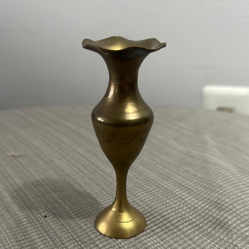 3.75" Vintage Solid Brass Bud Vase Made in India, Antique